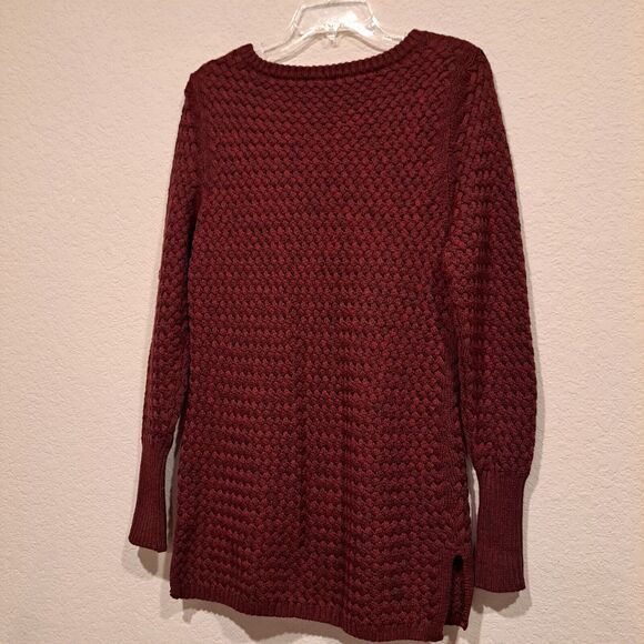 Athleta Chianti Marl Cypress Basketweave Wool Blend Pullover Sweater Burgundy S - Picture 9 of 10